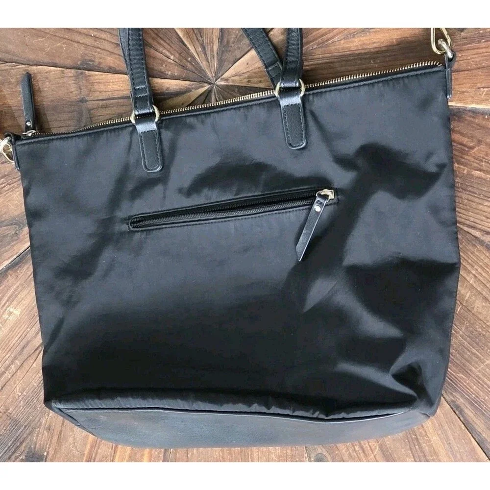 MAX STUDIO Black Satchel Top Handle Bag, Zip, Detachable Adjustable Strap, Gold